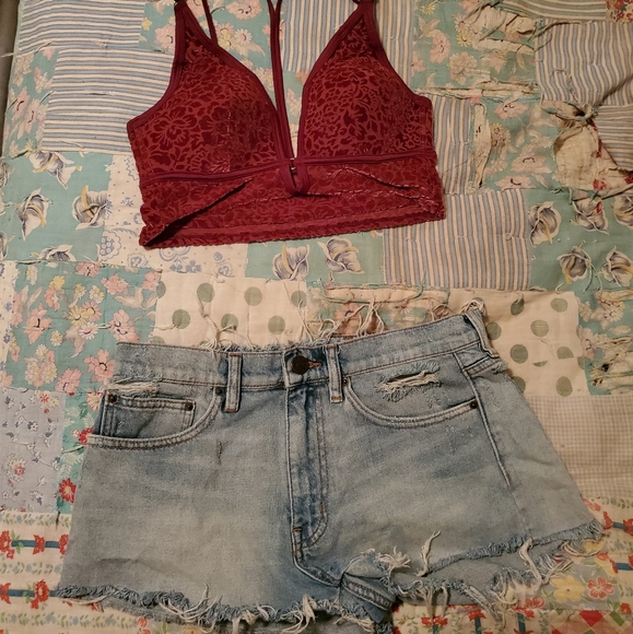 Bralette + Patchwork Cutoff Shorts Outfit - Picture 2 of 8